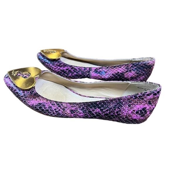 Diane Von Furstenberg Pink/Black Snakeskin Heart Key Lock Ballet Flat Size 7 - Picture 3 of 11